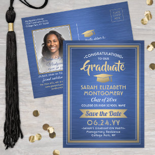 Glückwunschs Graduate Brushed Blue Save the Date F Ankündigungspostkarte