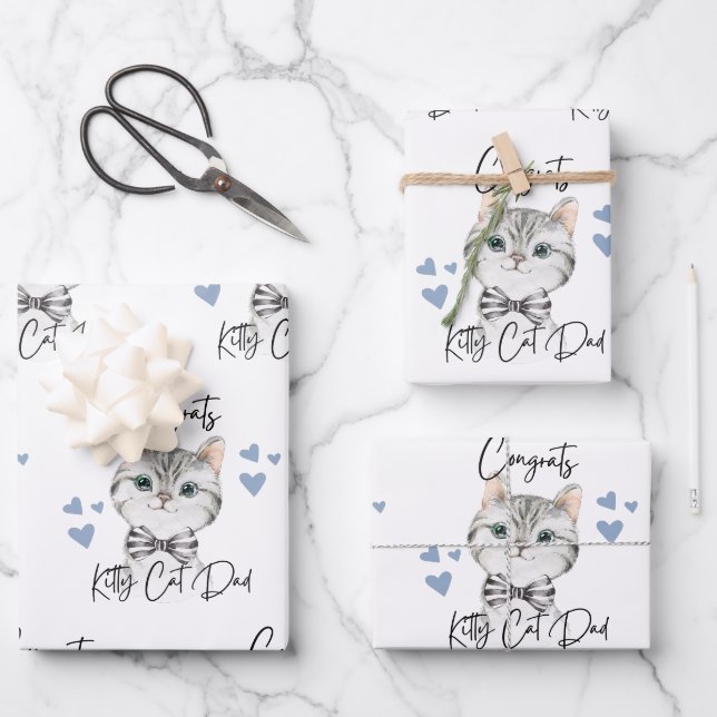 Glückwunschs Kitty Cat Vater Packpapier Blätter (Vorderseite)