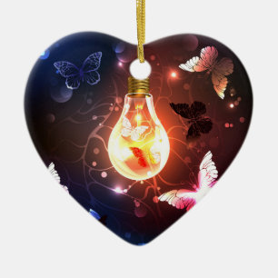 Glühbirne mit Nachtschmetterlingen Keramik Ornament