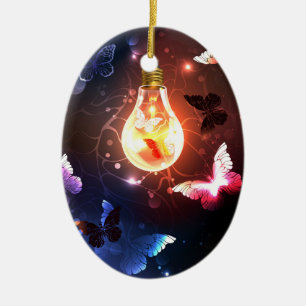 Glühbirne mit Nachtschmetterlingen Keramik Ornament