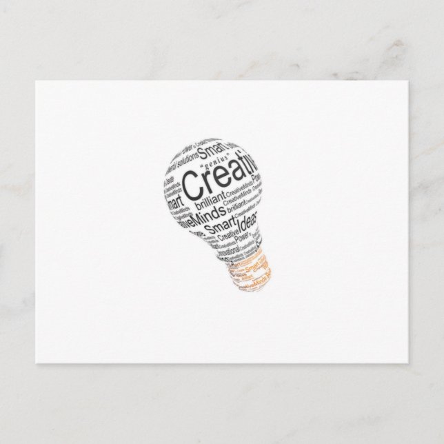 Glühbirne mit Typografie, die Kreativität feiert Postkarte (Vorderseite)