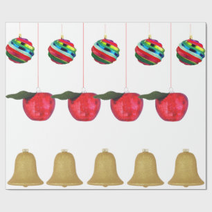 Glühbirnen, Äpfel, Glocken, Umschlagpapier Geschenkpapier