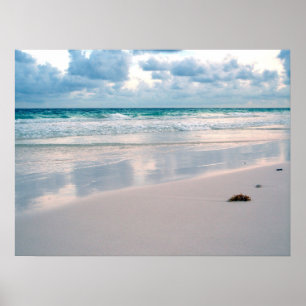 Glühen des Rosas auf einem Sonnenuntergang-Strand Poster