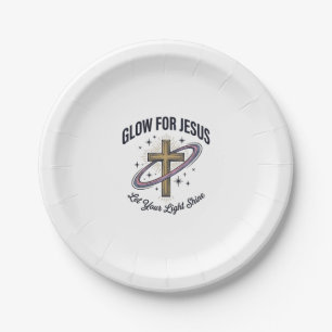 Glühen für Jesus Christliches Kreuz Vintage Vektor Pappteller