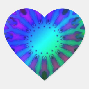 Glühen in der dunklen Kaleidoskopkunst Herz-Aufkleber