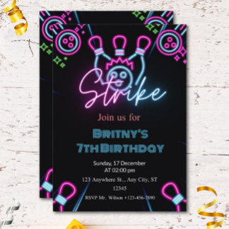 Glühen in der Dunklen Strike Bowling Geburtstagspa Einladung
