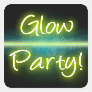 Glühen-Party, gelbes/grünes Blacklight Quadratischer Aufkleber