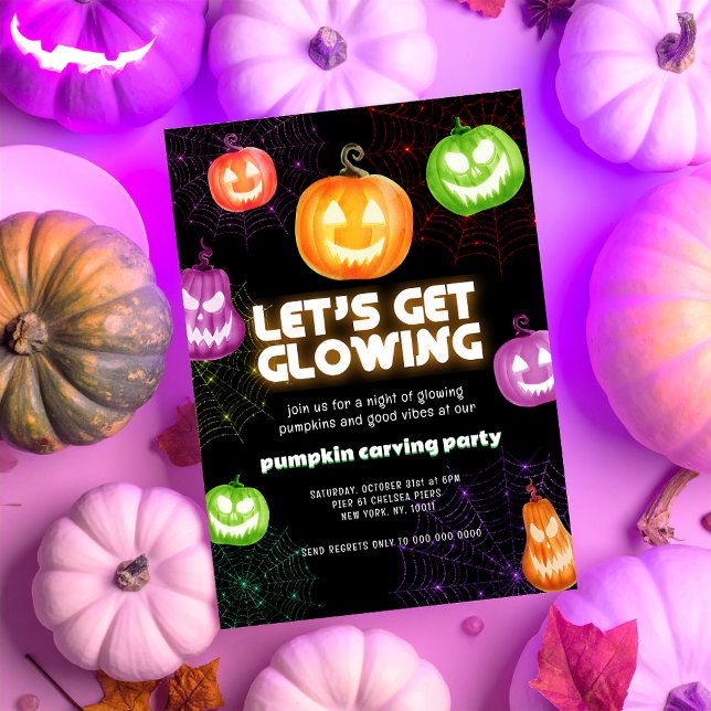 Glühen Sie im dunkelneonischen Party Pumpkin Carvi Einladung (Von Creator hochgeladen)