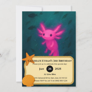 Glühend rosa Axolotl Unterwasser Geburtstag Einladung