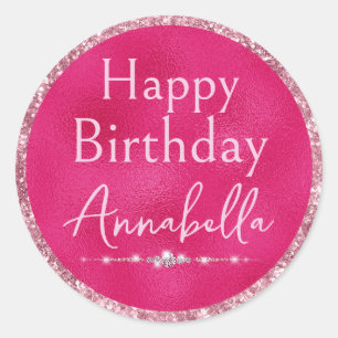 Glühend rosa Glitter & Diamanten Alles Gute zum Ge Runder Aufkleber