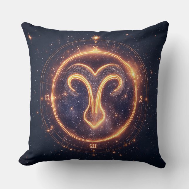 Glühende Aries Zodiac-Symbol auf einem Sternenraum Kissen (Vorderseite)