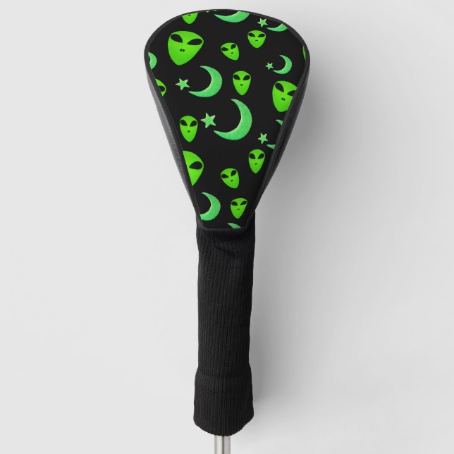 Glühende Außerirdischen, Halbmond und schwarze Sta Golf Headcover (Vorderseite)