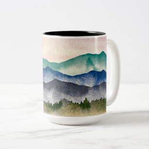 Glühende Bergwelt Wasserfarbe gestrichen Zweifarbige Tasse