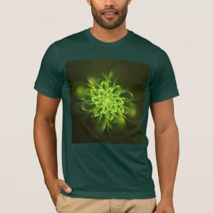 Glühende Blume Fraktal Glitzern Grün T-Shirt