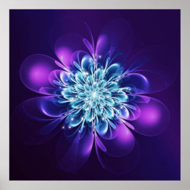 Glühende Blume Fraktal Glitzern Indigo Poster