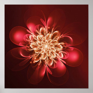 Glühende Blume Fraktal Glitzern Rot Poster
