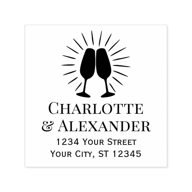 Glühende Champagne Glasses Couple Names Adresse Permastempel (Design)
