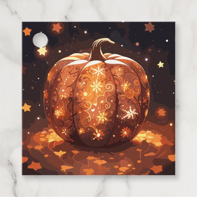 Glühende Fibonacci Stil Pumpkin Lantern und Sterne Geschenkanhänger (Vorderseite)