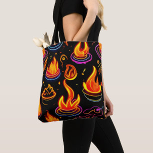 Glühende Flammensymbole auf dunkler Leinwand Tasche