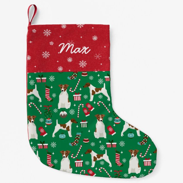 Glühende Fox Terrier Individuelle Name Kleiner Weihnachtsstrumpf (Vorderseite)