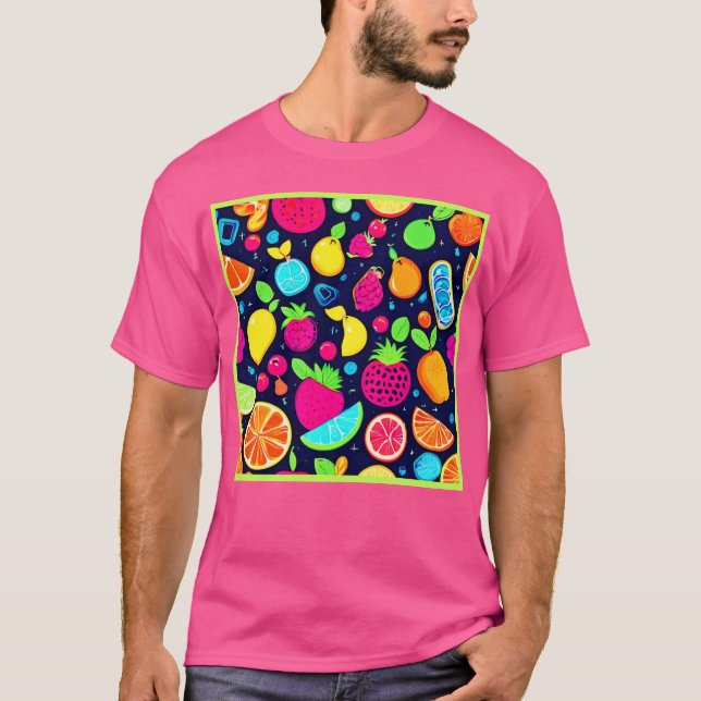 Glühende Frucht Mosaik Design T-Shirt (Vorderseite)