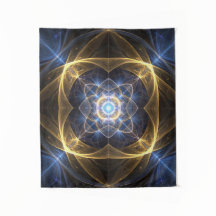 Glühende Gold Blue Fraktal Energy Tapestry