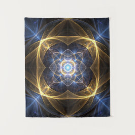 Glühende Gold Blue Fraktal Energy Tapestry Wandteppich