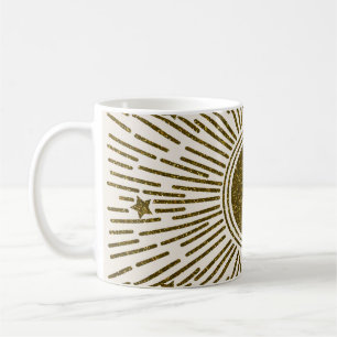 Glühende goldene Sonne, Vintage Strahlen. Kaffeetasse