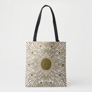 Glühende goldene Sonne, Vintage Strahlen. Tasche