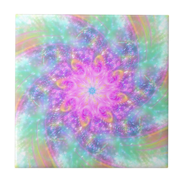 Glühende helle Lichter Farbenfrost Mandala Fliese (Vorderseite)