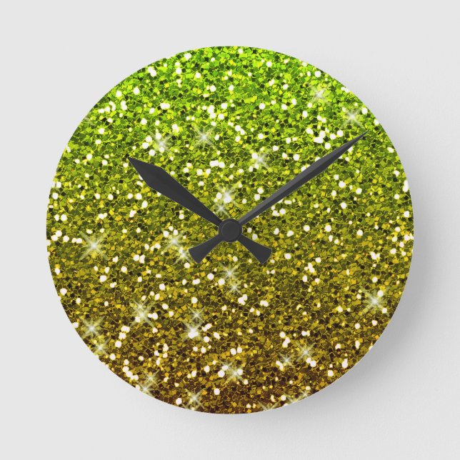 Glühende hellgrüne Glitzer Runde Wanduhr (Vorderseite)