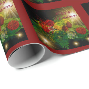 Glühende Kerze mit Weihnachtsgeschenk Geschenkpapier