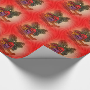 Glühende Kerze mit Weihnachtsgeschenk Geschenkpapier