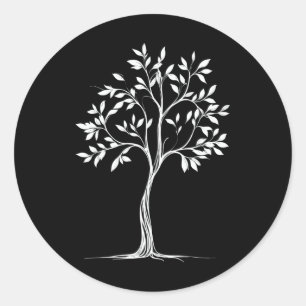 Glühende Minimalistische Single-Linie Tree Zeichne Runder Aufkleber