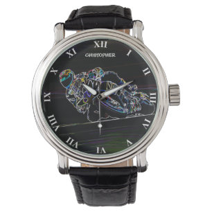 Glühende Motorrad-Reiter-Kreis-laufende Skizze Armbanduhr