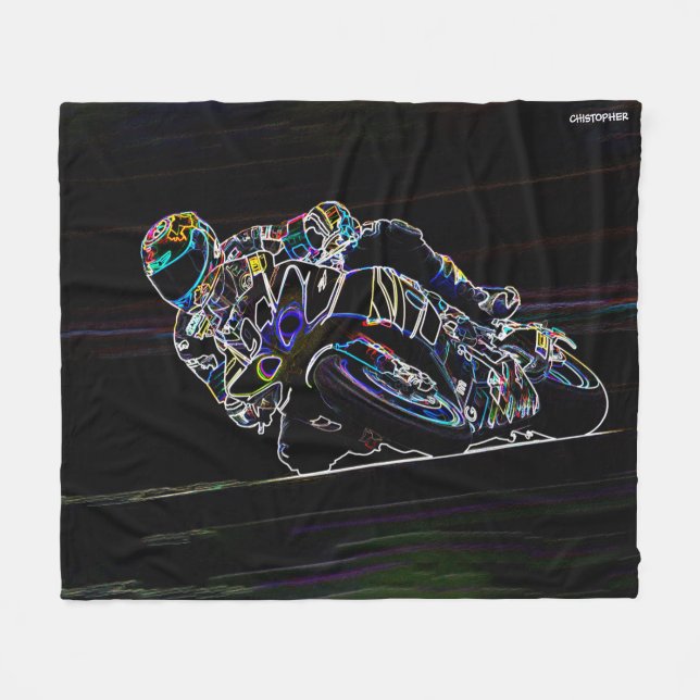 Glühende Motorrad-Reiter-Kreis-laufende Skizze Fleecedecke (Vorderseite (Horizontal))