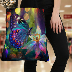 Glühende mystische Waldbutterfly-Blume Tasche