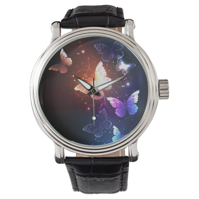 Glühende Nachtschmetterlinge Armbanduhr (Vorderseite)