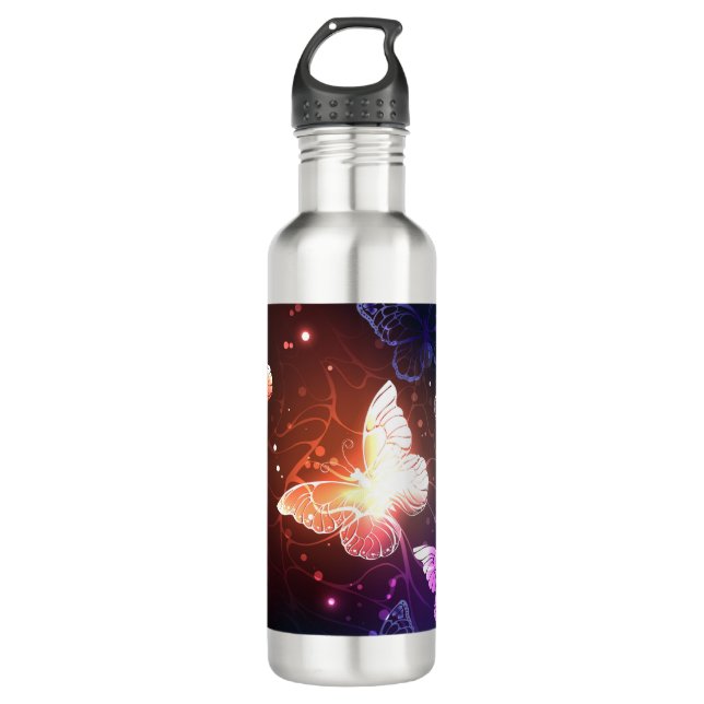 Glühende Nachtschmetterlinge Edelstahlflasche (Vorderseite)