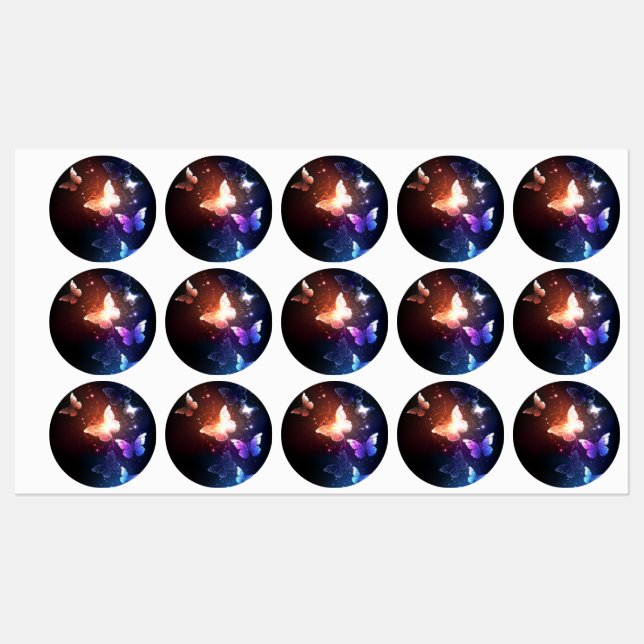 Glühende Nachtschmetterlinge Etiketten (Blatt)