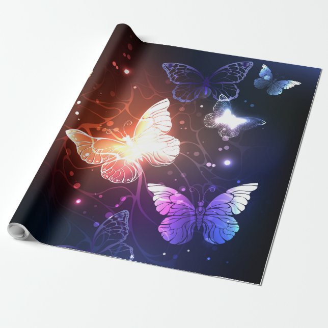 Glühende Nachtschmetterlinge Geschenkpapier (Ungerollt)