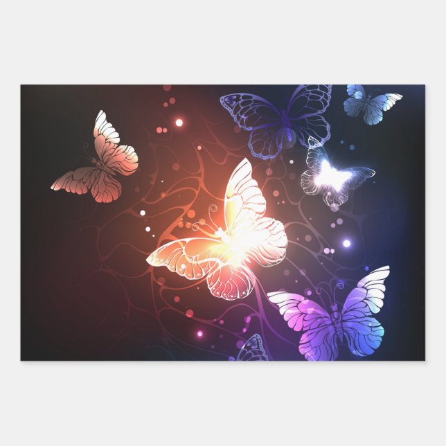 Glühende Nachtschmetterlinge Geschenkpapier Set (Vorderseite)