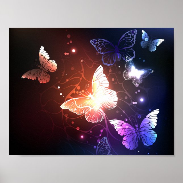 Glühende Nachtschmetterlinge Poster (Vorne)