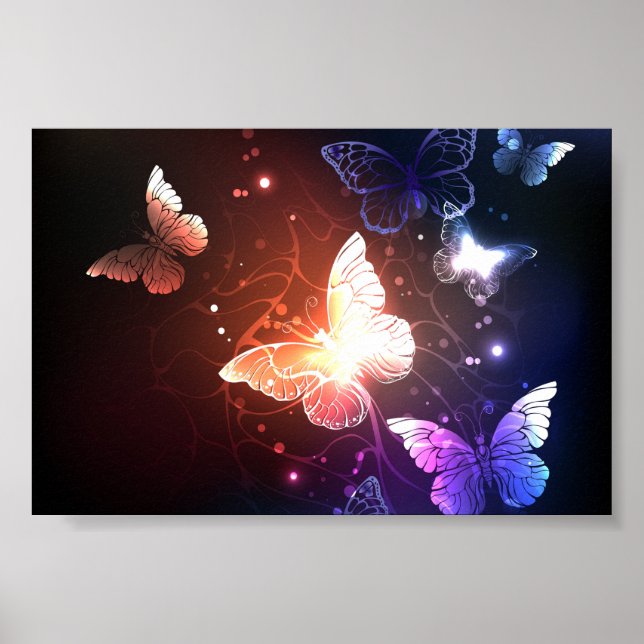 Glühende Nachtschmetterlinge Poster (Vorne)