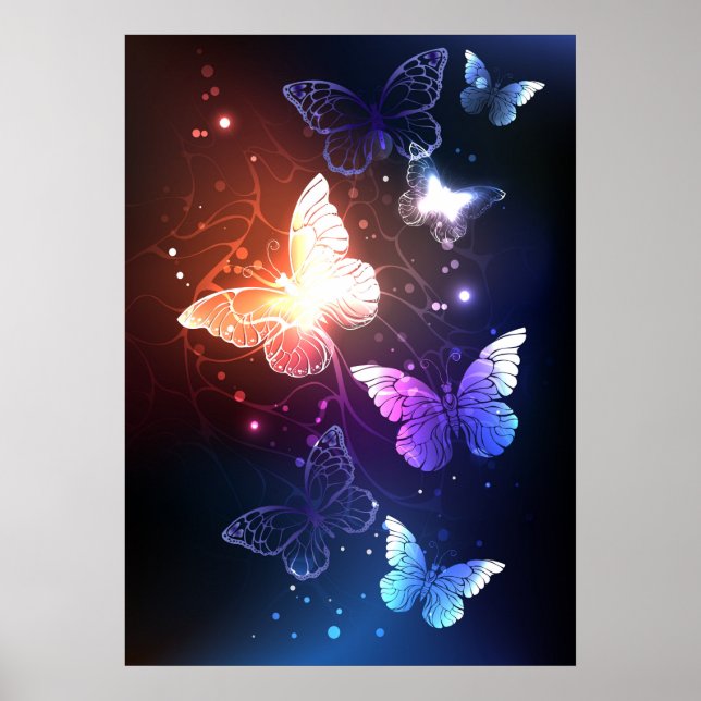 Glühende Nachtschmetterlinge Poster (Vorne)