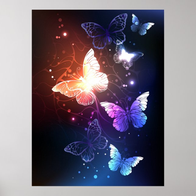 Glühende Nachtschmetterlinge Poster (Vorne)