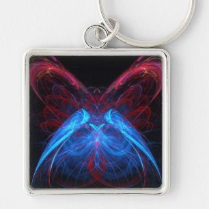 Glühende Neon Butterfly Fraktal Abstrakte Kunst Schlüsselanhänger
