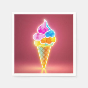 Glühende Neon Ice Cream Cone mit lebhaften Schotte Serviette