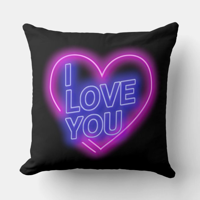 Glühende Neon Look Pink Blue Valentine Herz Grosse Kissen (Vorderseite)