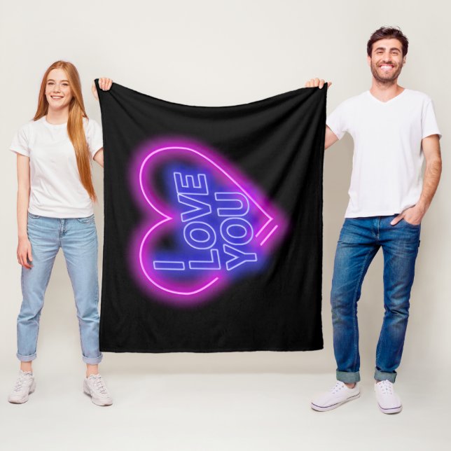 Glühende Neon Look Pink Blue Valentine Herz Medium Fleecedecke (Beispiel)